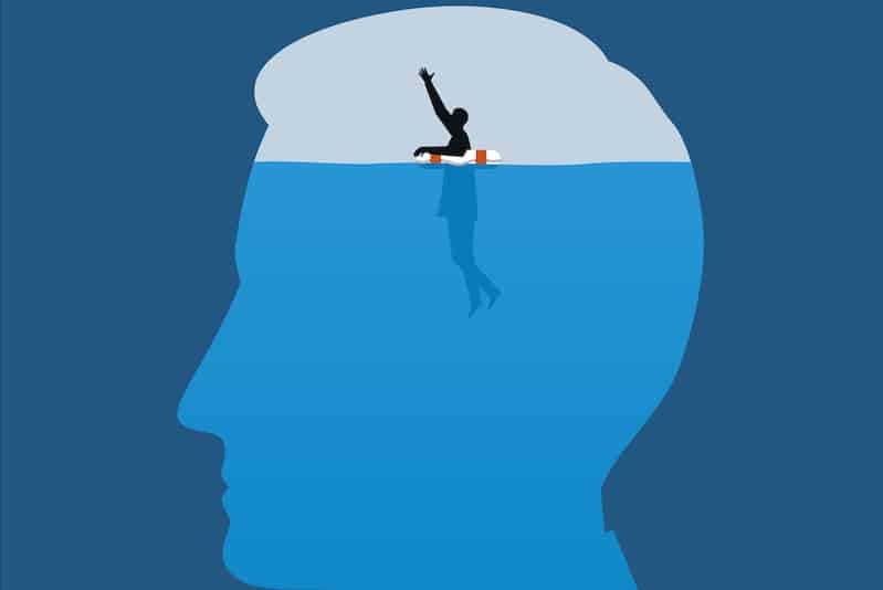 Depiction of the emotional toll of chronic illness, an illustration of a person struggling with a mental health concern
